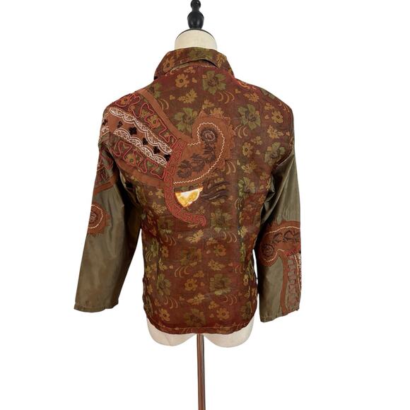 Vtg 90s Life Style Petite Jacket Patch‎ Work Velvet Burn Out Fall Boho Sz M Art - Picture 7 of 13
